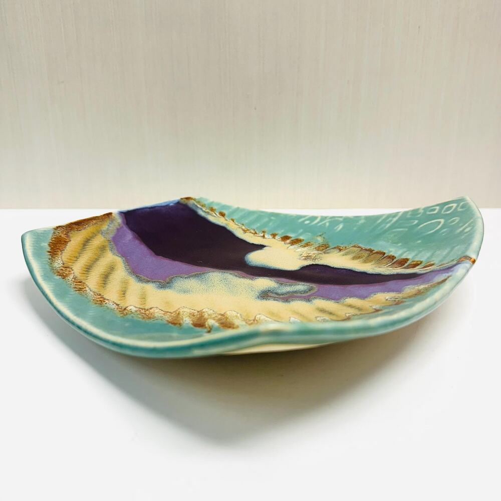Vintage Art Studio Pottery Decorative Bowl Plate Rectangular Hues of Purple